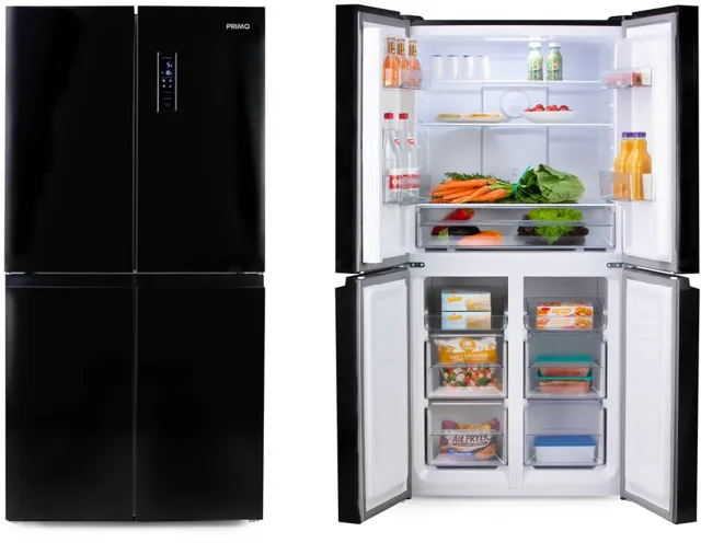 PRIMO PR182MD Koelvriescombinatie – Amerikaanse Koelkast – 4 deuren – No Frost - Energieklasse C – 362 liter (237 + 125) - Zwart