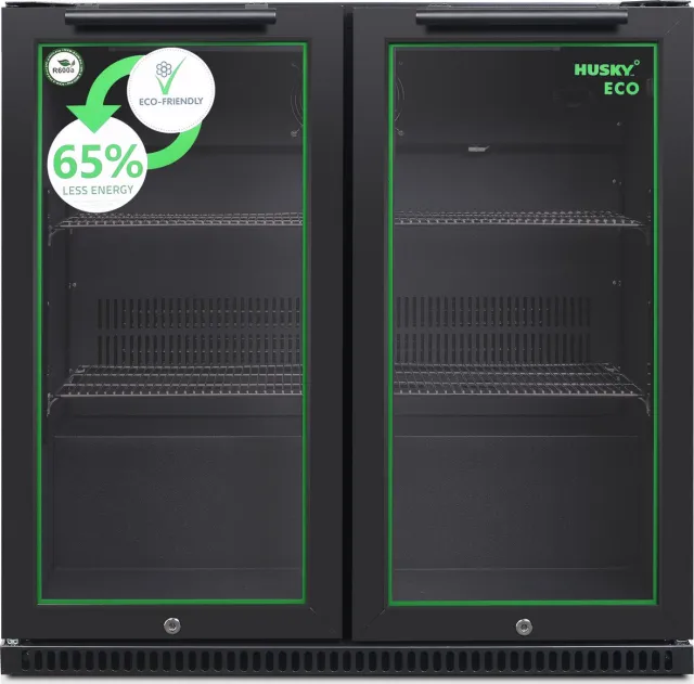Husky C2-ECO-865-BK-NL-HU - Flessen Koelkast - Dranken koelkast - Barkoelkast - B Label - 218 Liter - Met Glazen Deuren Noir