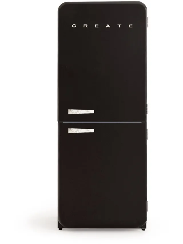 Create Koelkast in retro stijl - FRIDGE RETRO COMBI 401 zwart met marmeren handgreep