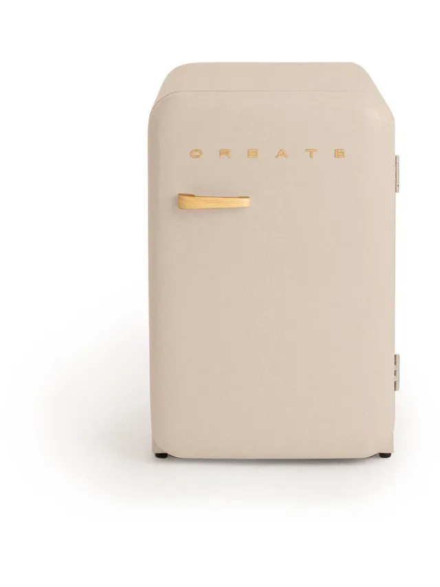 Create Koelkast in retrostijl - Zand - Handvat Hout - FRIDGE RETRO 107L
