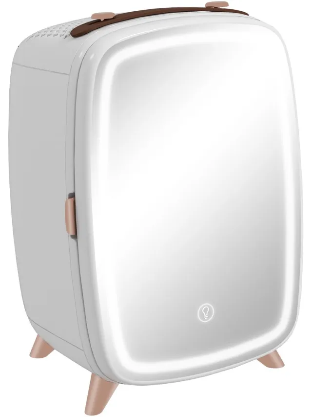 Homcom Mini Koelkast met Spiegel en LED Verlichting - Make-up Koelkast - Wit Weiß