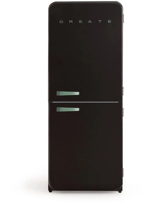 Create Koelkast in retro stijl - FRIDGE RETRO COMBI 401 Zwart met Saliekleurige handgreep
