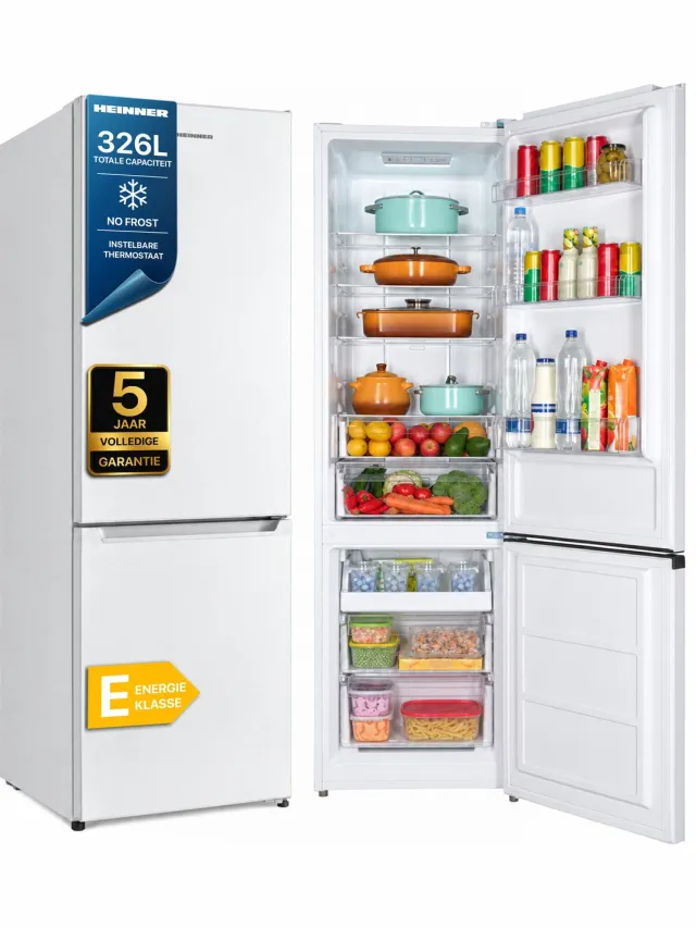 Heinner HCNF-HM326E++ Koel-vriescombinatie Wit 326 L – Full No Frost – Elektronische Bediening – Supervriezen – Vrijstaand – 5 Jaar Garantie