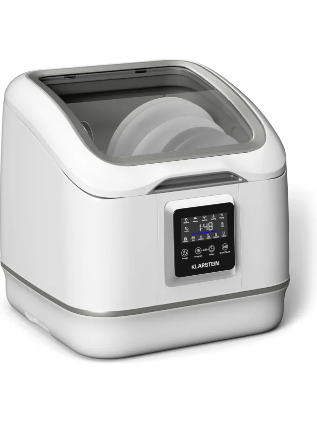 Klarstein SilentScrub tafelmodel vaatwasser - compacte en draagbare tafelmodel vaatwasser voor 3 couverts, 7 programma's en digitaal touchscreen - stille werking met 55 dB Wit