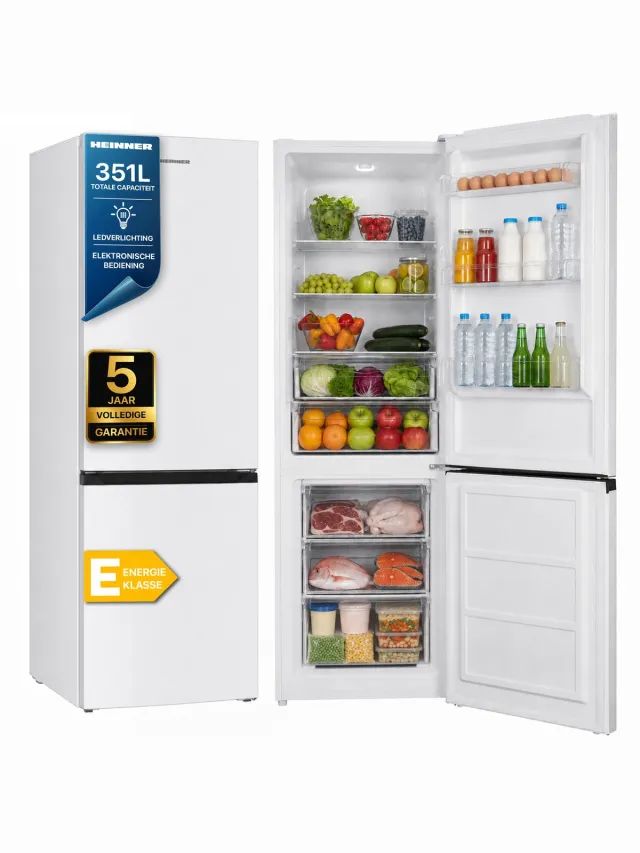 Heinner HC-HM315E++ Koel-vriescombinatie – 315 L – Energieklasse E – Elektronische Bediening met Instelbare Thermostaat – LED-verlichting – Omkeerbare Deur – Wit – 5 Jaar Garantie