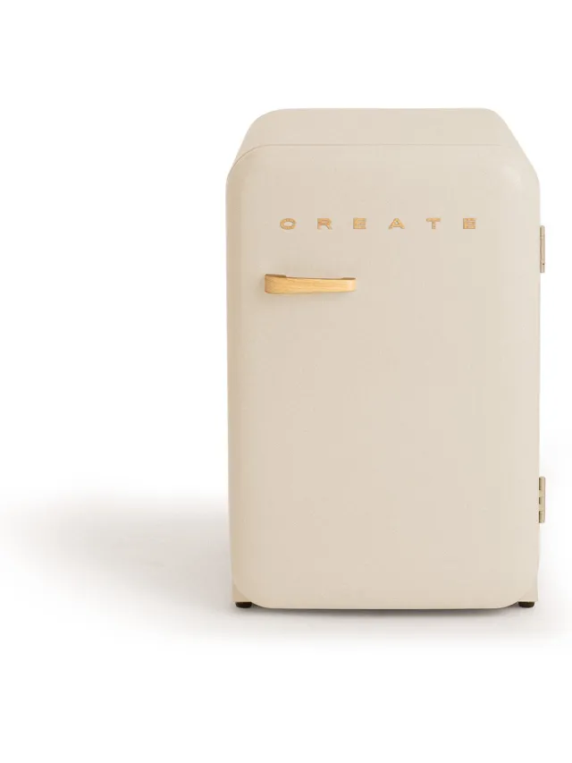 Create Koelkast in retrostijl - Gebroken wit - Handvat Hout - FRIDGE RETRO 107L