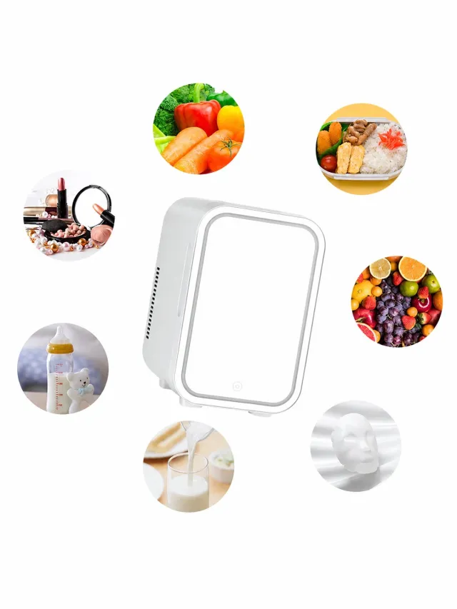 Sello! mini koelkast – 12v/220v – licht – spiegel – wit – 4 liter