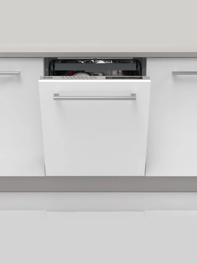 Sharp QWNI25I44BXEU - volledig geïntegreerd - 60cm - energie label B - auto open Door - 9 programma's - besteklade + topsproeier - 10 jaar motorgarantie Wit