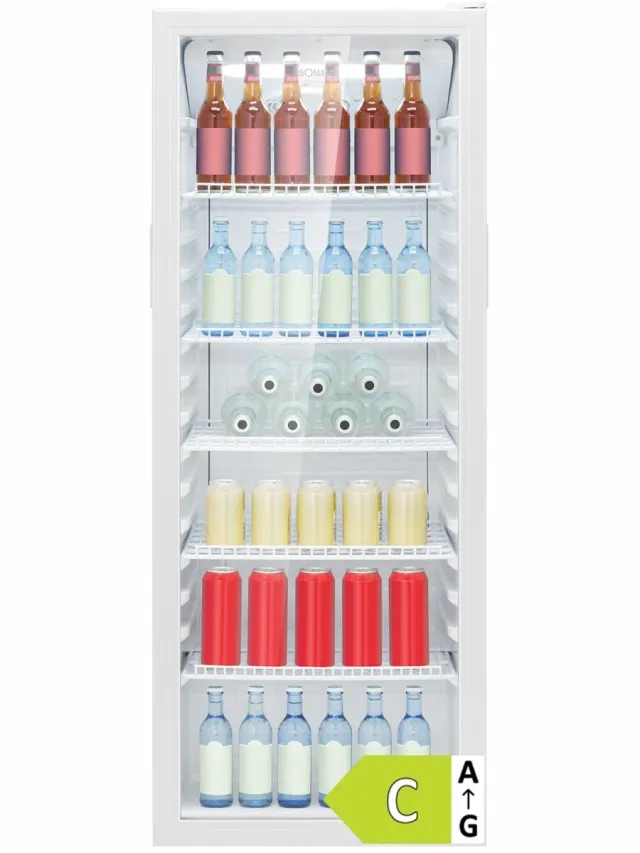Bomann KSG 7292 – Glasdeur koelkast – Horeca Koelkast – 143 cm hoog – 236 Liter – drankkoelkast – wit – Energieklasse C