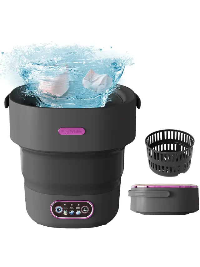 Vurnomi Mini wasmachine - Camping wasmachine - Mini wasmachine met centrifuge - Opvouwbare wasmachine - 13 liter - Zwart