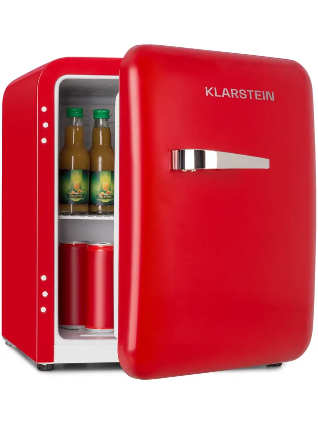 Klarstein Mini-Koelkast Audrey Mini retro Mini koelkast -Drankkoelkast - Energie-efficiëntieklasse D - 48 Liter inhoud - 2 Niveaus - Koeltemperatuur: 0 - 10 °C - Jaren 50 retro Stijl - Flessenvak & eierbakje - Rood - Mini Fridge