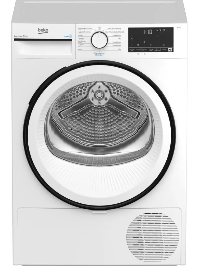 Beko B3T41230, Vrijstaand, Voorlader, Warmtepomp, Zwart, Wit, Draaiknop, Touch, Rechts Black;White
