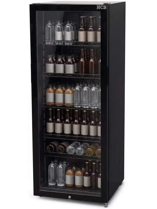 HCB Professionele Horeca Glasdeur koelkast - 248 liter - zwart - 230V - Energiezuinige koeling met glazen deur - Flessenkoelkast - Drankenkoelkast - Energielabel C - 56x54x140.7 cm (DxBxH) - 52 kg - Frigo - 5100
