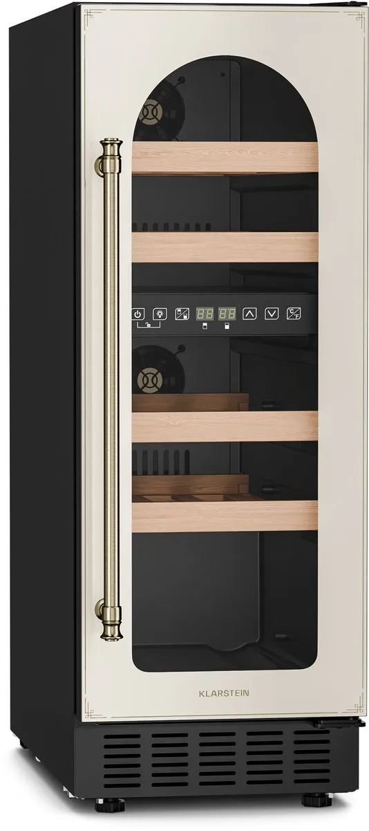 Klarstein Vinovilla Victoria 17 wijnkoeler - 17 flessen, 2 zones, 5-22 °C, touchscreen, LED-bediening, UV-bescherming, stille werking, inbouw/vrijstaand, vintage design Crème