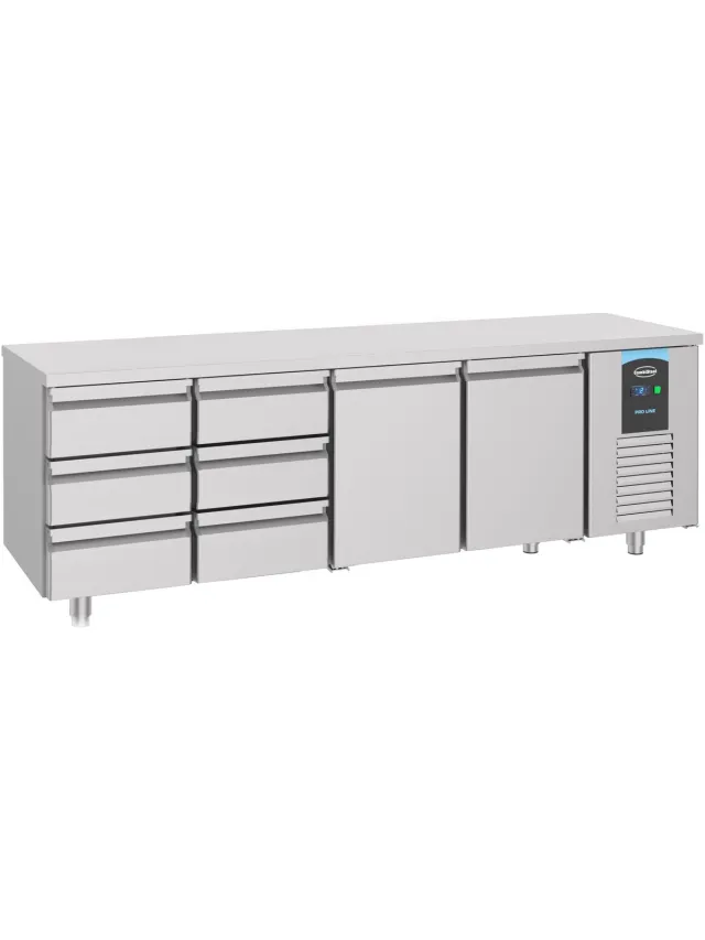 Combisteel Koelwerkbank - ENERGY LINE - Energiezuinig - 632L - 2 Deuren + 6 Laden 1/1 GN-2°C/+8°C - Geforceerd - 2330x700x850mm RVS