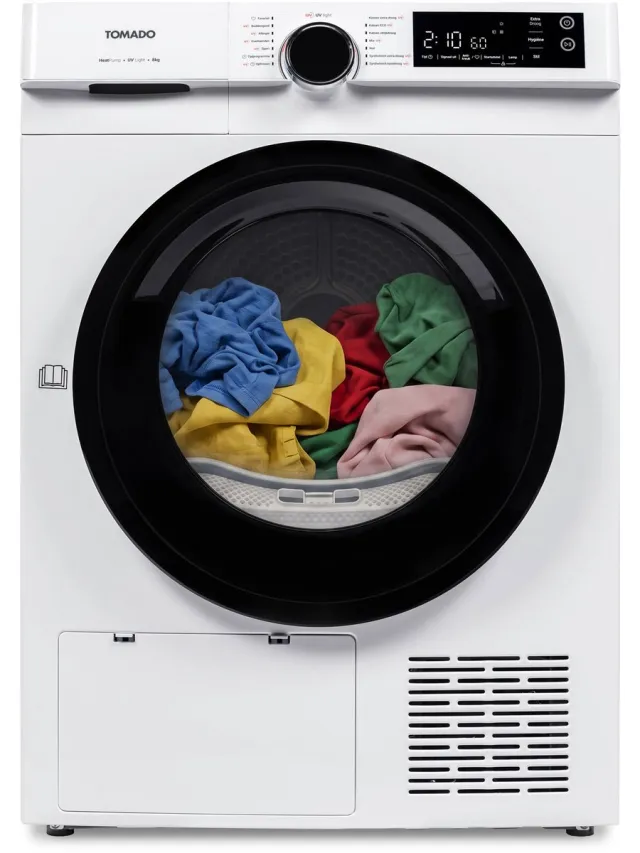 Tomado TDH8002W Warmtepompdroger - 8 kg - energieklasse C - 14 droogprogramma's - UV licht - 66 dB Wit