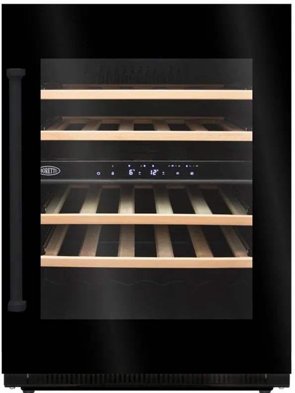 Boretti MLWC82GRZW Wijnklimaatkast inbouw 82cm onderbouw, 2 temperatuurzones, Deurhoogte 780mm met greep, zwart glas, foto 2