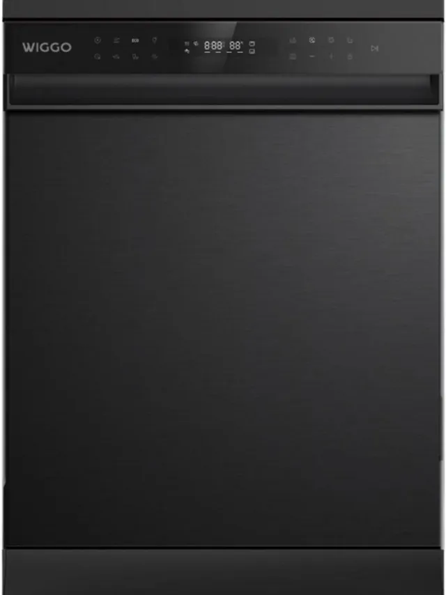 Wiggo WD-F6148B(DX) - Vrijstaande Vaatwasser - 60cm - 14 Couverts - 6 wasprogramma's - Energielabel B - 5 jaar garantie - Zwart Rvs Donker Roestvrijstaal