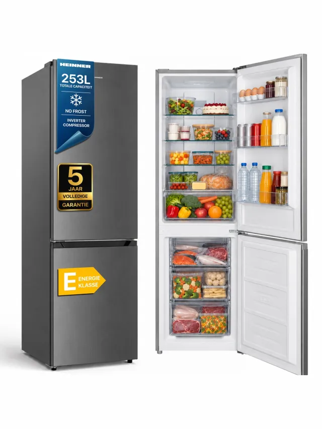Heinner HCNF-HM253INVXE++ koel-vriescombinatie, 253 liter, rvs