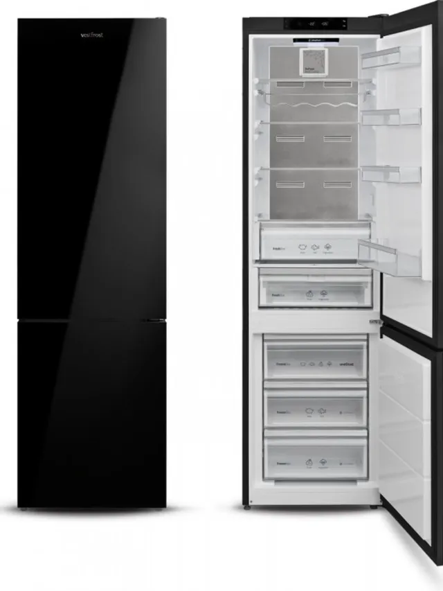 Vestfrost Koel-Vriescombinatie VR-FB383-2H0B - No*Frost - Zwart Glasdeur - 367 L - MaxiFresh Lade - 0 °C Lade - Alarm Zwart + Zwart glazen deur