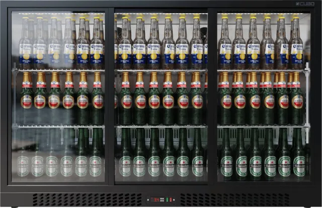 CUBO Barkoelkast 324L - 3 Schuifdeuren van glas - Afsluitbaar met slot - CS-320S-EE - Frigo Zwart