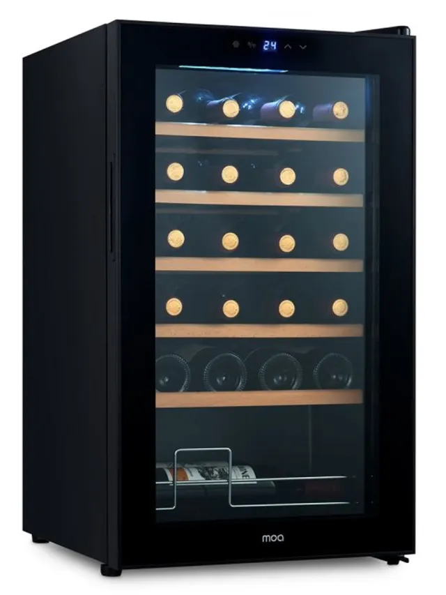 Innovastore Wijnkoelkast - Wijnklimaatkast - Wijnkoeler - Koelkast - 24 flessen - Vrijstaande wijnkoelkast - Houtenplanken - Zwart