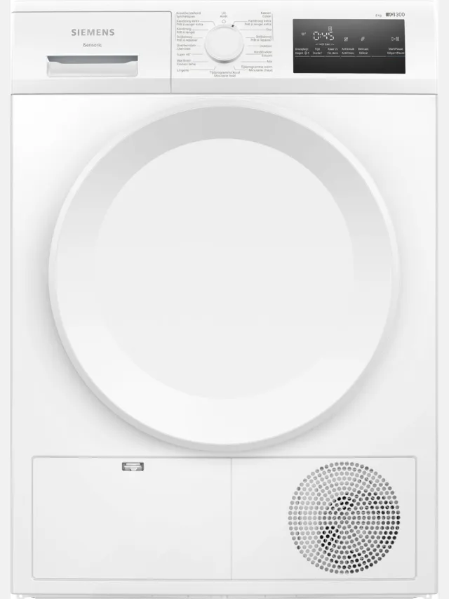 Siemens WT43H00AFG - iQ300 - Warmtepompdroger - 8 kg - Stil 65 dB - NL/FR Display - autoDry: Zacht en zorgvuldig drogen om je kleding te beschermen Wit