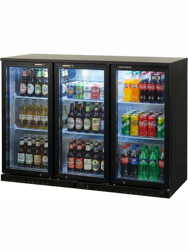 HCB Professionele Horeca Barkoelkast met klapdeuren - Glasdeur koelkast - 337 liter - Koeling met glazen deur - Flessenkoelkast - Drankenkoelkast klein - Bier koelkast - 52x135x84 cm (DxBxH) - 70 kg - Frigo - 7930 Zwart - 3 Klapdeuren