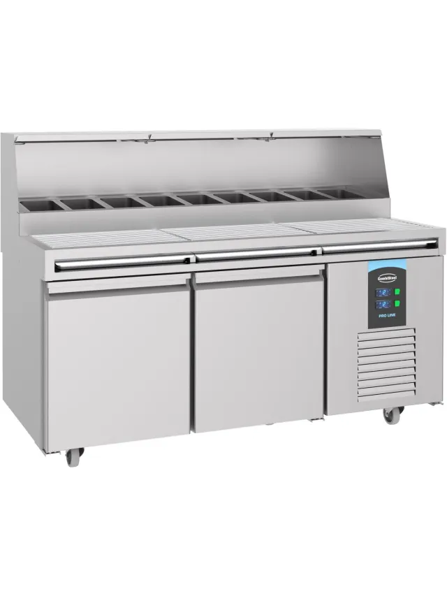 Combisteel Pizzawerkbank - PRO LINE - 460L - 2 Deuren 600x400 - Boven 9x 1/3 GN-2°C/+8°C - Geforceerd - Wielen - 1790x850x900/1300mm - Horeca Oven RVS