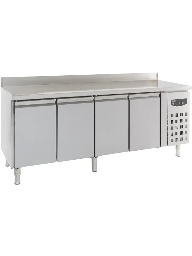 Combisteel Koelwerkbank - STANDARD LINE - 553L - 4 Deuren 1/1 GN-2°C/+8°C - Geforceerd - Achter Rand - 2230x700x850/950mm Grijs