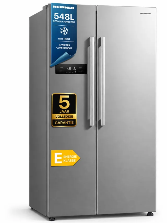 Heinner HSBS-M548NFINVXE++ Amerikaanse koelkast, 548 liter RVS