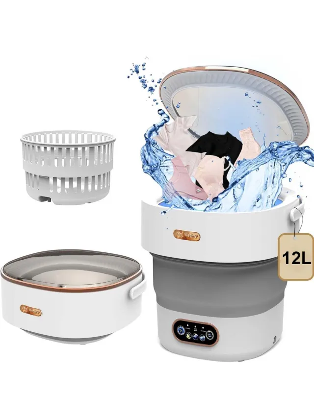 COOAU Kleine Wasmachine - Mini Wasmachine Opvouwbaar - Camping Wasmachine - Mini Wasdroger - 12L - Geschikt om te Kamperen - Grijs