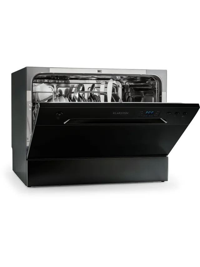 Klarstein Vaatwasser Amazonia 6 - Mini - Vrijstaand - Afwasmachine - 6 Programma's - 55 x 43,5 x 49,5 cm - Zwart - Tafelvaatwasser - 6 Maatgedekken 49 dB 50 cm 1380W - AquaStop Inbouw - glas - Dishwasher - Vaatwasmachine
