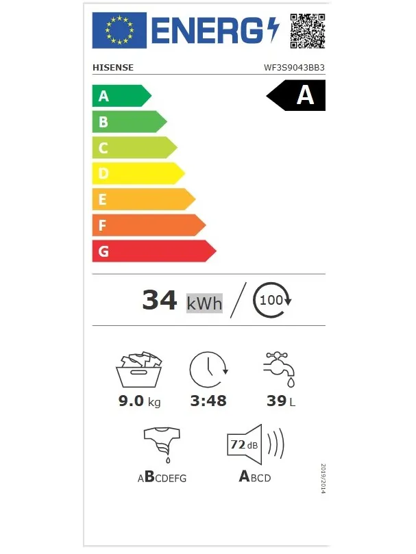 Hisense WF3S9043BB3 wasmachine zwart, foto 2