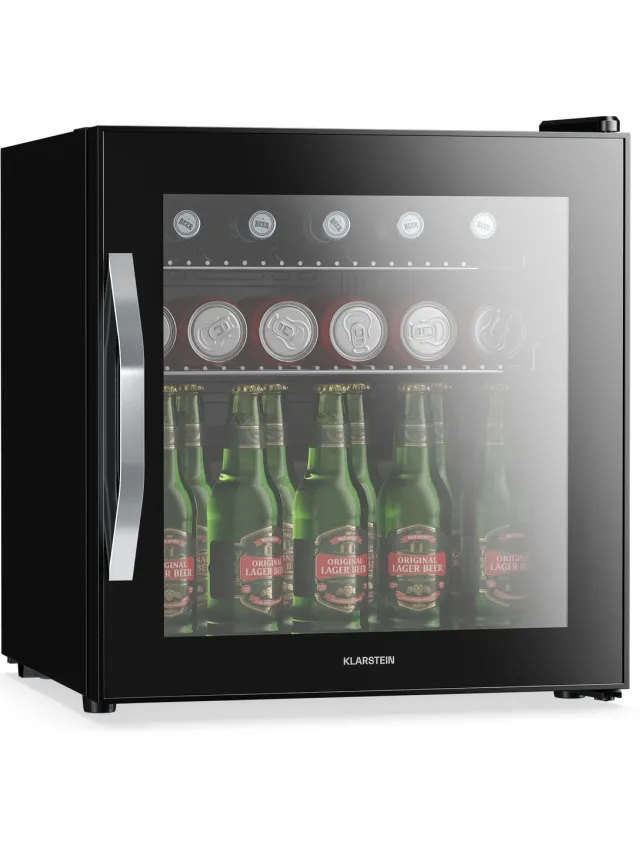 Klarstein drankkoelkast met glazen deur - 47 liter mini-drankkoelkast, ledverlichting, 0-13 °C, uitneembare planken, dubbel glas, onderbouw, stil Zwart