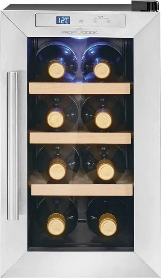Thuys Luxe Flessenkoelkast – Koelkast Glazen Deur – Drankenkoelkast – Wijnkoelkast – Vrijstaand – 8 Flessen – Modern Design – RVS – Zilver