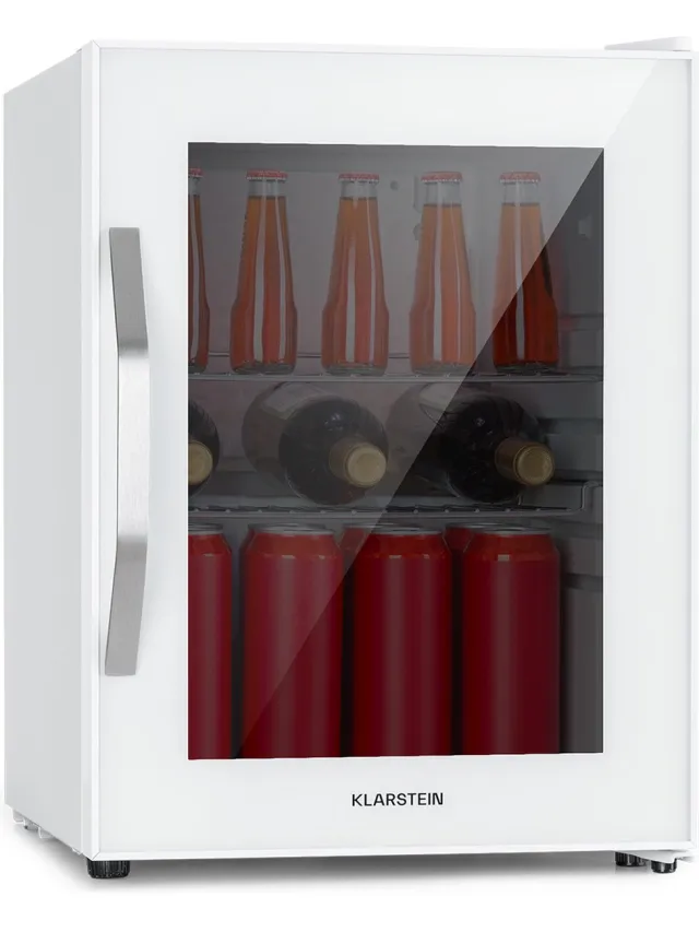 Klarstein Drankkoeler minikoelkast met glazen deur, minikoelkast voor op de kamer, kleine met verstelbare schappen, kleine koelkast van 33 liter, stille koelkast voor binnen en buiten - Drankenkoelkast - Touch - Wit - Drankkoelkast