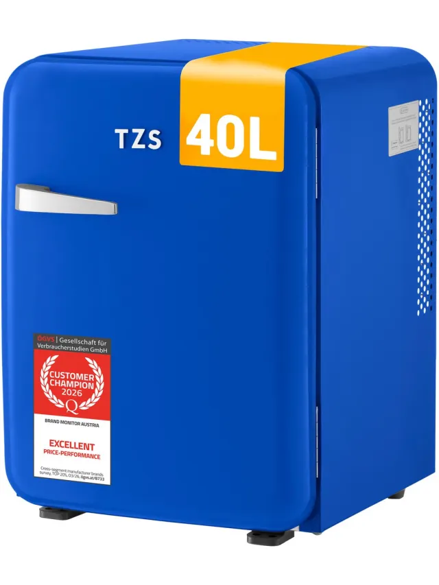 TZS FIRST AUSTRIA Mini koelkast - Minibar - 40 liter - Vrijstaand - Volledig stil 22dB - Retro - Donkerblauw