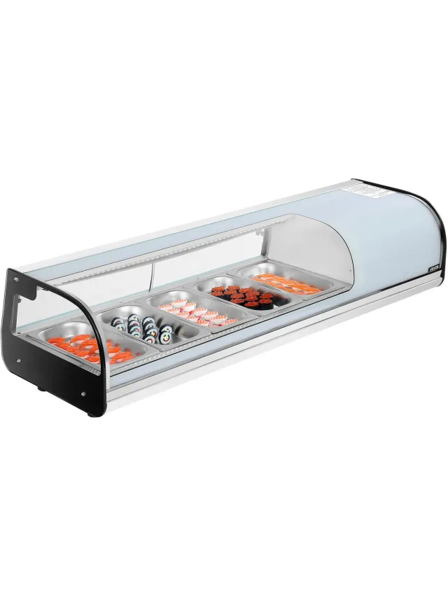 Vevor Sushi Display Case Refrigerator, 52L Commercial Sushi Case, 5-Pan Countertop Showcase with Curved Glass, LED Lighting, en Digitale Temperatuurregeling, voor Sushi-Bar Counter, Restaurant, Store