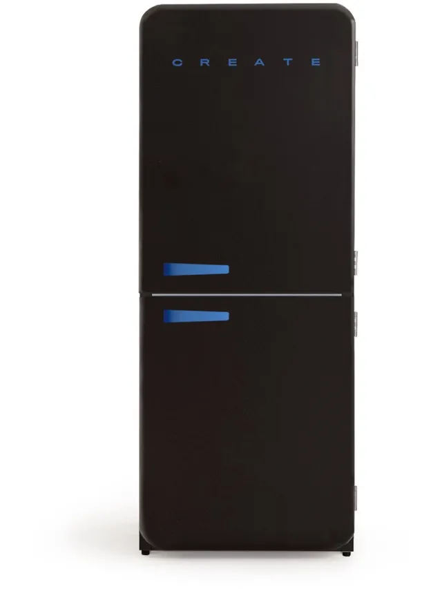 Create Koelkast in retro stijl - FRIDGE RETRO COMBI 401 Zwart met Kobaltblauwe handgreep